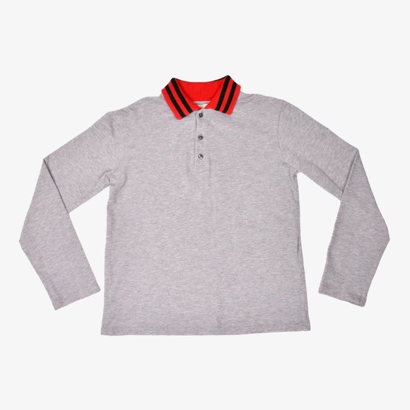 Gucci Grey Cotton Polo with Red/Green Knit Collar Size 10Y